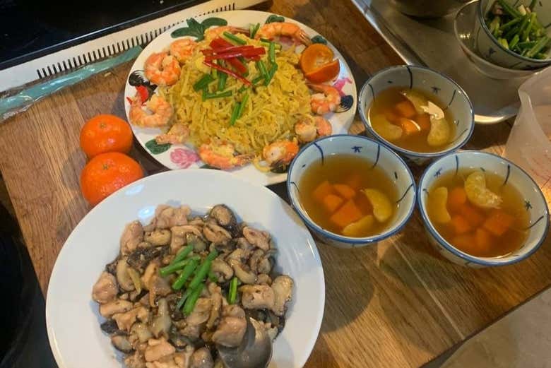 Enjoy a delicious feast of the food you prepared!